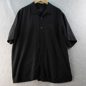 Tommy Bahama Mens XL Black 100% Silk Button Up Short Sleeve‎ Shirt Camp Beach